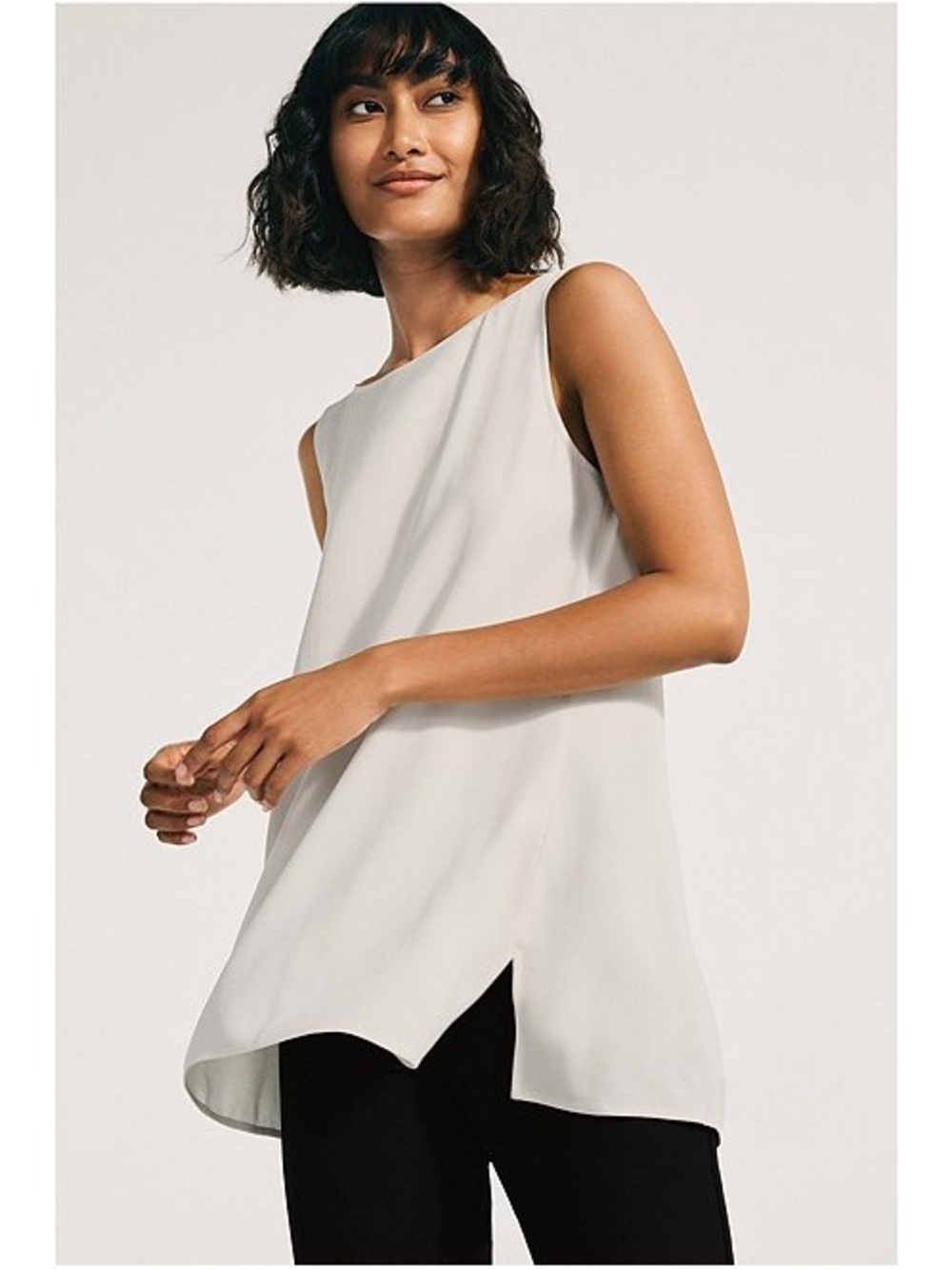 Eileen Fisher Silk Sleeveless Cream Tunic Top - Clean Minimal Design size Large